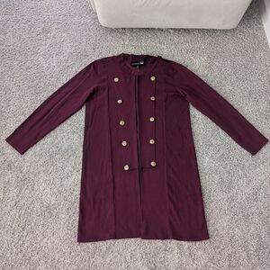 ANTTHONY gold button trim maroon Stretch Knit Military Sweater